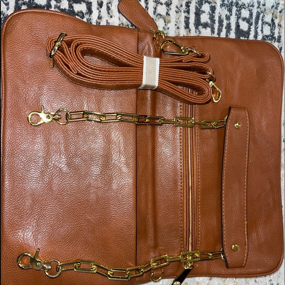 Brown clutch with two straps